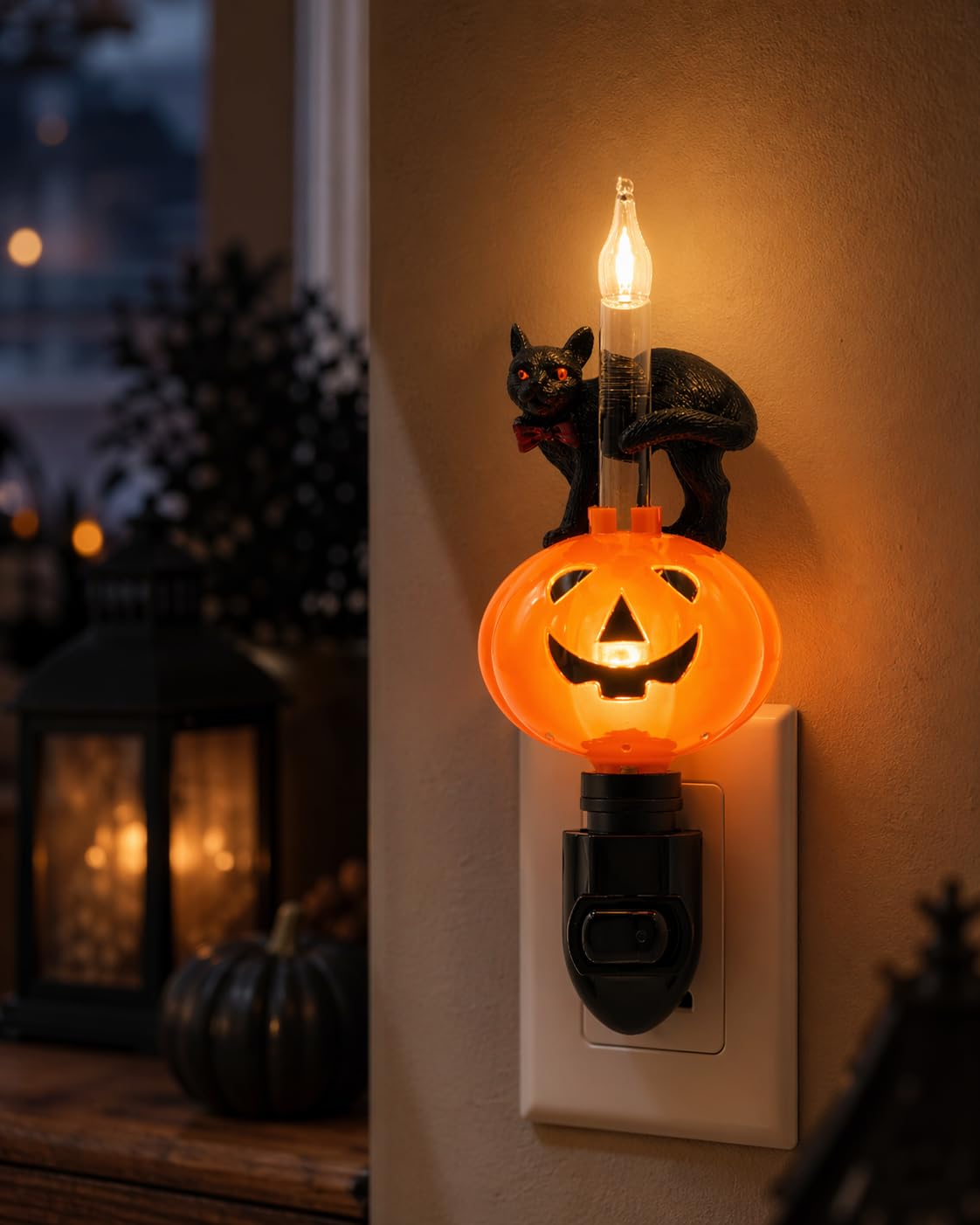 Creative Hobbies Halloween Pumpkin Jack O' Lantern & Black Cat Bubble Night Light