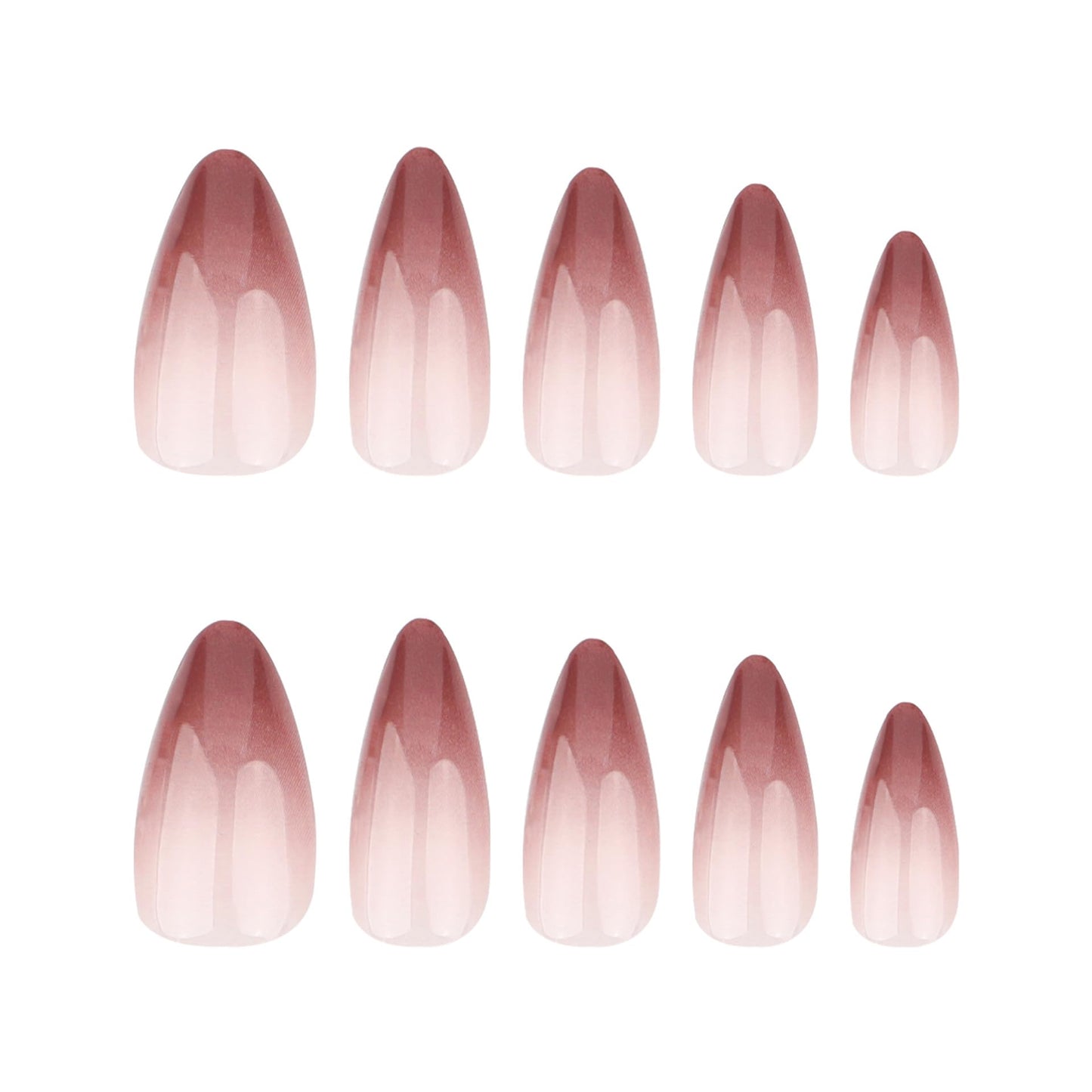 Almond Press on Nails Medium Length Brown French Tip Fake Nails with Glue Stiletto Shape Glossy Acrylic Nails Full Cover Pink Gradient False Nails for Women DIY Manicure Decoration 24PCS