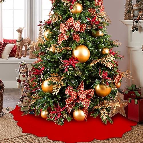 Christmas Tree Skirt,56 inch Classic Non-Woven Fabric Red Tree Skirt,for Xmas Tree and Holiday Indoor Decoration(Red,Large)