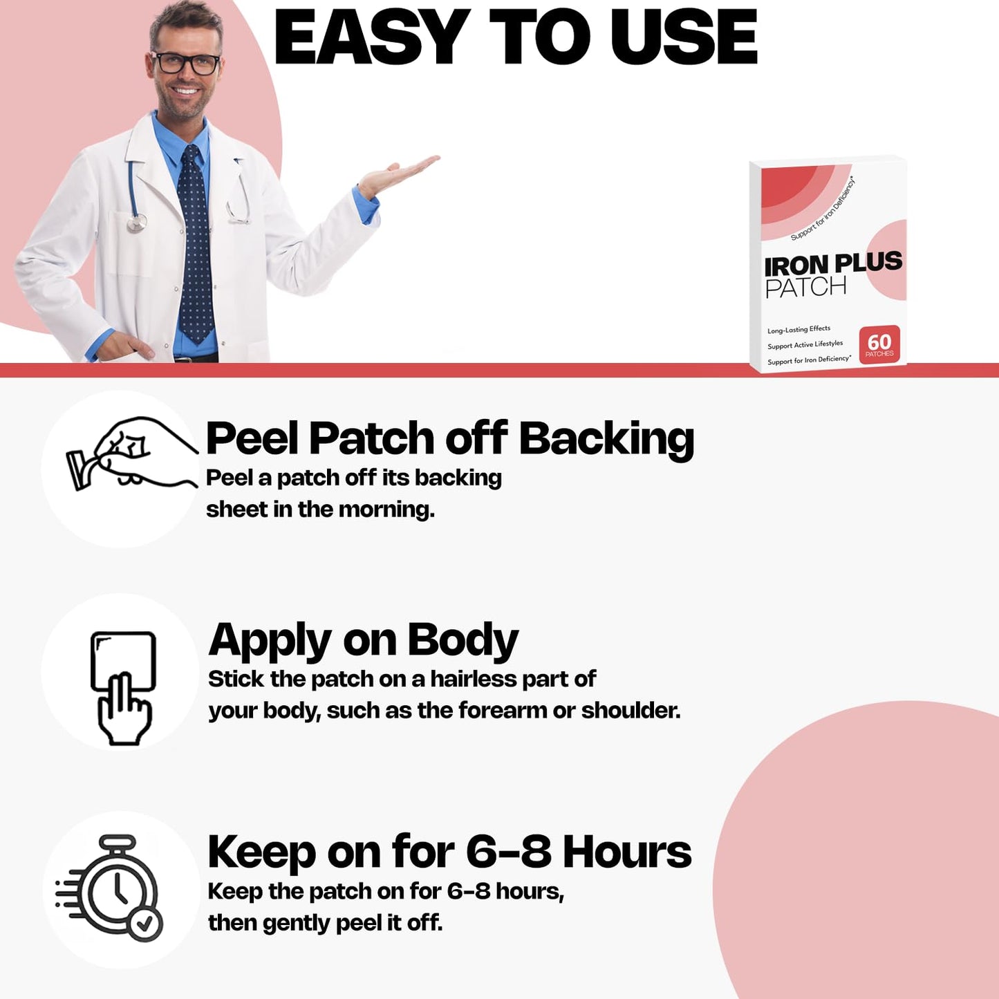 FitEval Iron Topical Patch – Easy to Use, 60 Days Supply – Sugar-Free, Latex-Free, Natural Alternative – Supports Daily Wellness & Vitality