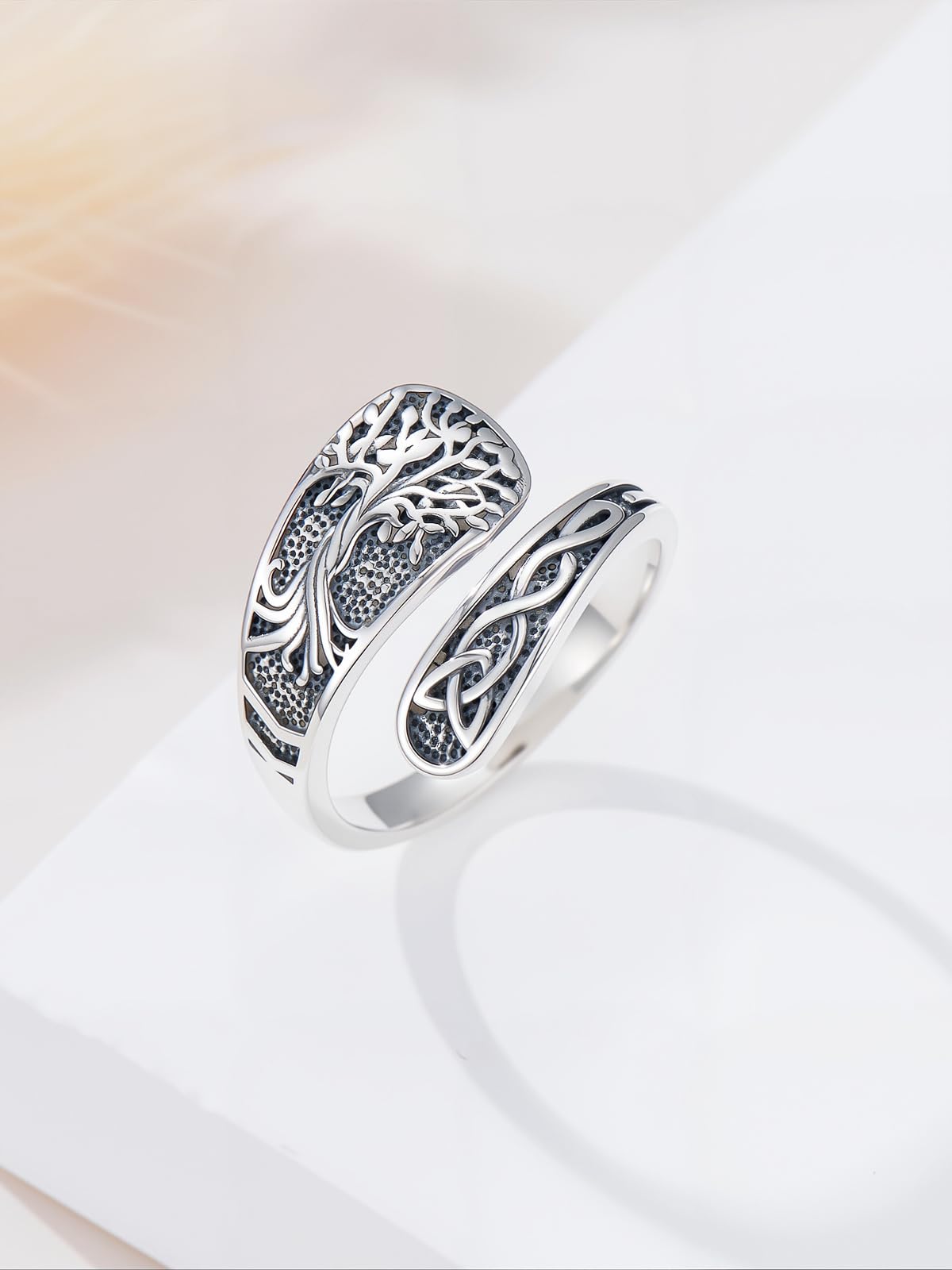 Midari Life of Tree Spoon Rings for Women 925 Sterling Silver Adjustable Vintage Celtic Life of Tree Ring Thumb Open Finger Rings Vintage Thumb Jewelry Gifts for Women Men Birthday Christmas Gifts