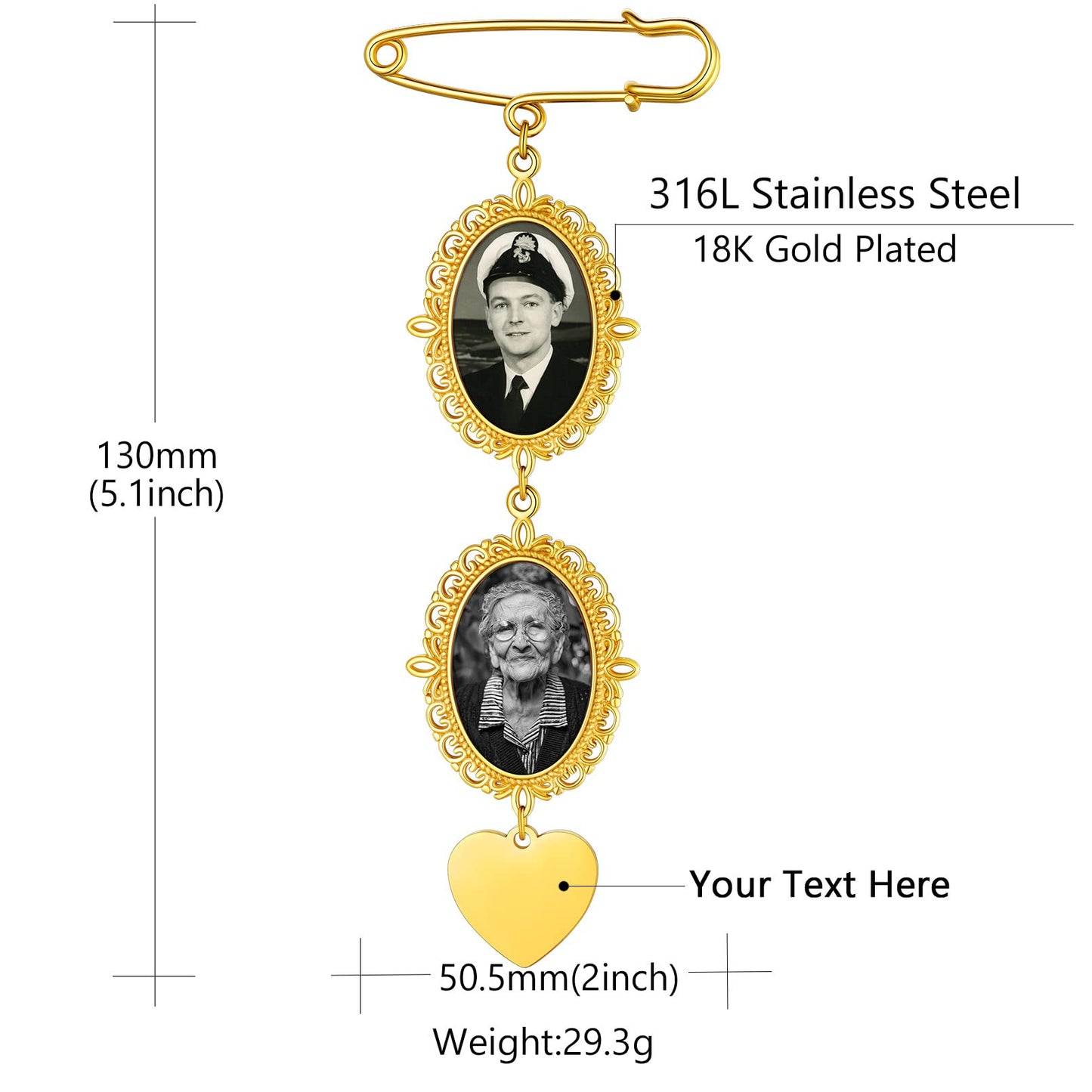 Custom4U Personalized Picture Pins Wedding Bouquets Photo Charms for Bride