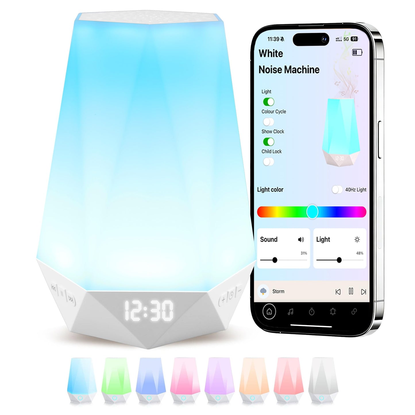 Sleep Sound Machines，White Noise Machine for Baby Sleeping with Night Light, Portable Sound Machine with 32 Soothing Sounds, 8 Night Light Colors, Timer, App Remote Control, Personal Sleep Routine