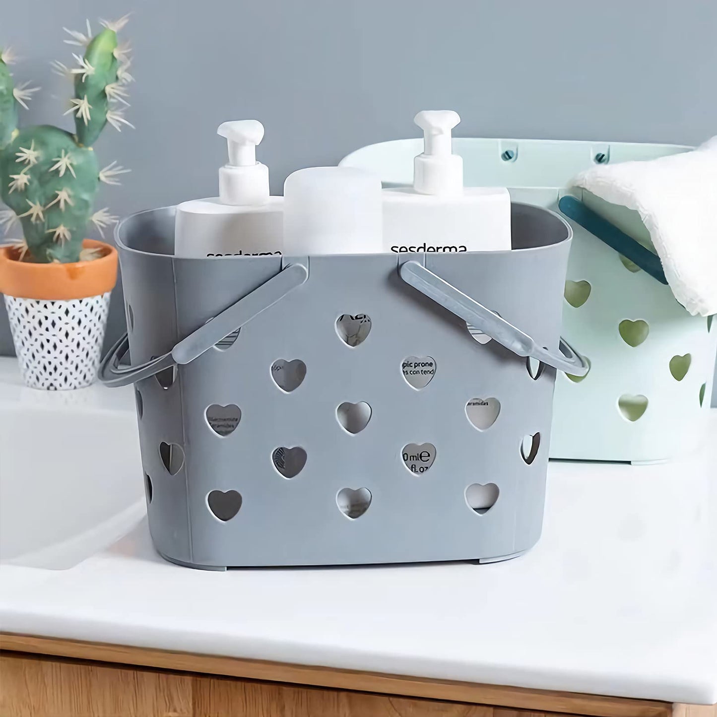 Anyoifax Portable Shower Caddy Tote Plastic Storage Basket with Handle Box Organizer Bin for Bathroom, College Dorm, Pantry, Kitchen, 2 Pack, Grey