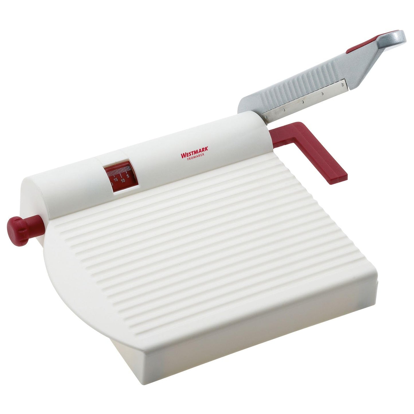 Westmark Adjustable Cheese Slicer with Board & Stainless Steel Sharp Blade, German Cheese Cutter with Precise Thickness Control, Multipurpose Food & Cheese Slicer, Effortless Slicing, White