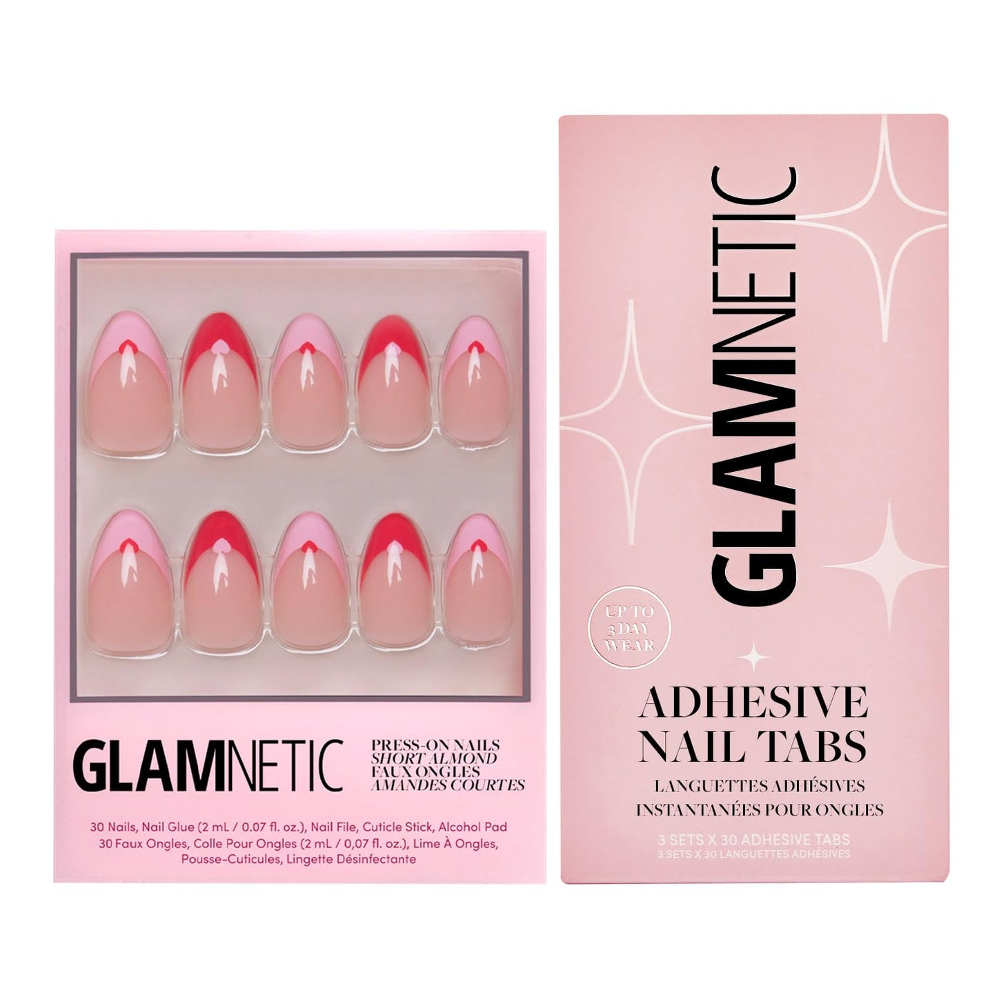 Glamnetic Press-On Nails & Adhesive Nail Tabs - Pure Hearted | Short Almond Fake Nails with Heart Accents | 15 Sizes - 30 Nail Kit with Adhesive Tabs