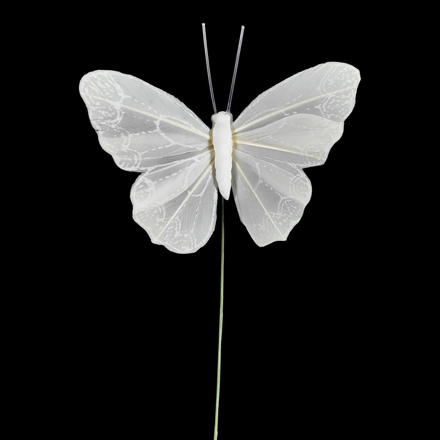 YCHTEWY- Feather Butterfly Decorations Set of 12 pcs White Craft Butterflies on Wire .Party Spring Home Decor Floral Pics…