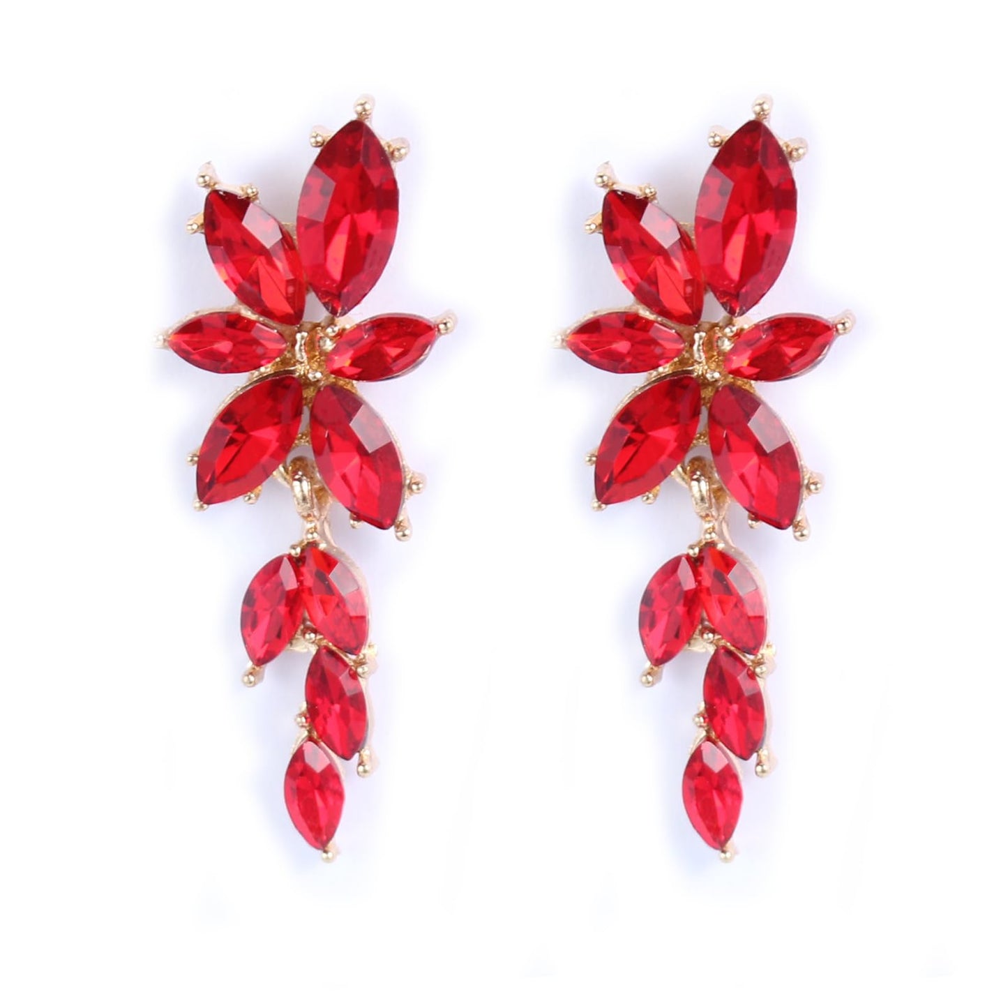 ATIMIGO Elegant Red Rhinestone Dangle Earrings Cluster Crystal Wedding Bridal Earrings for Brides Bridemaids Formal Prom Statement Drop Earrings for Women