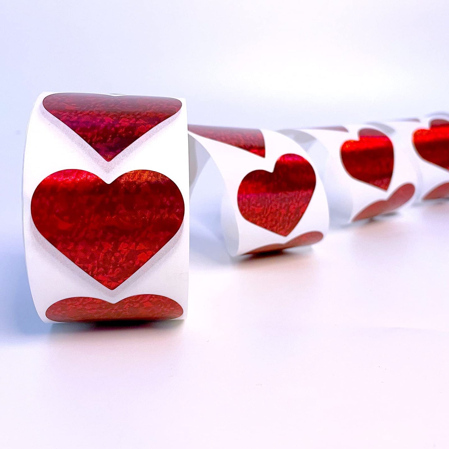 1.5" Glitter Red Heart Stickers and 1.5" Glitter Pink Heart Stickers, 2 Roll 1000 Piece