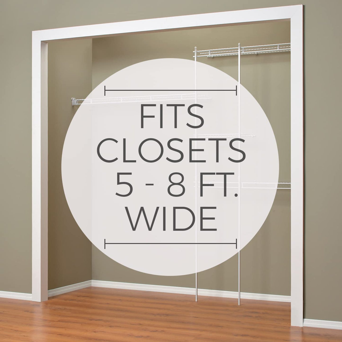 ClosetMaid Wire Closet Organizer System, Adjustable from 5 to 8 Ft., with Shelves, Hardware, Durable Steel, Fixed Mount Installation, White