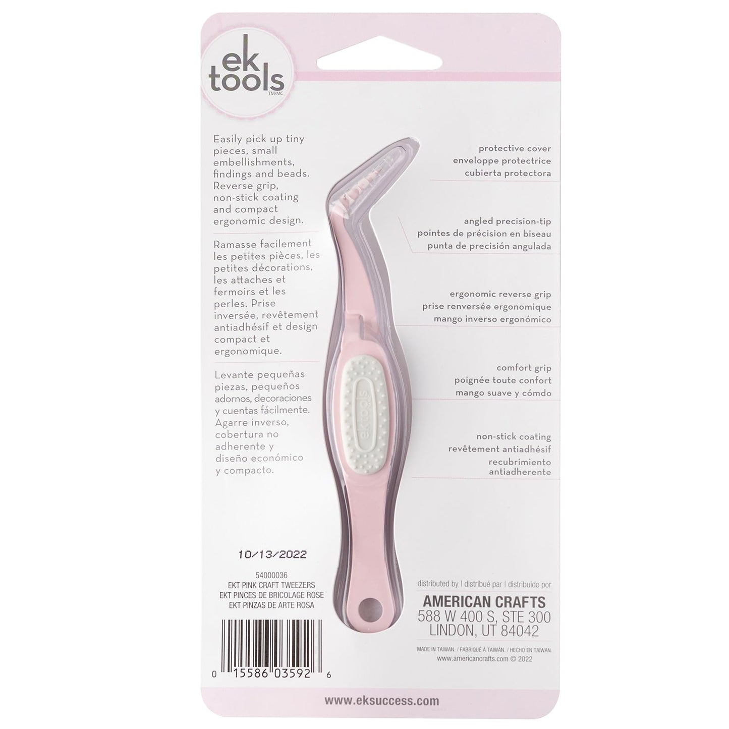 EK Tools Pink Crafting Tweezers, Precision Tip with Protective Cover, Essential Craft Supplies for Projects and Jewelry Making