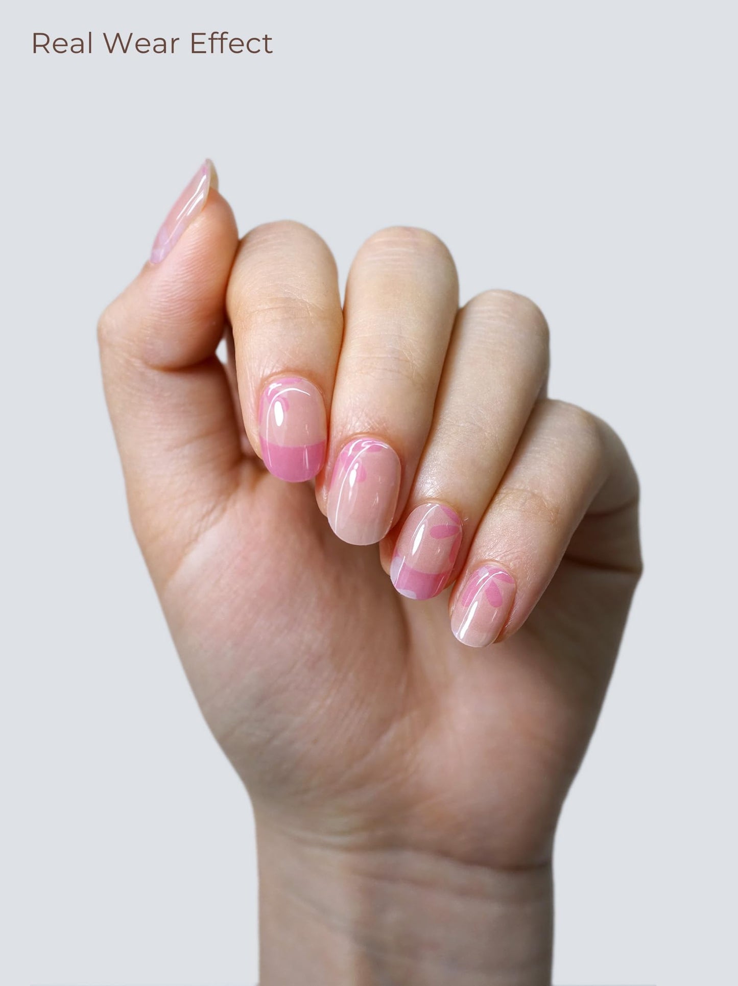 Beaolata Real Gel Nail Strips (No UV Light Needed) - 44Pcs Salon Quality Nail Stickers - Long Lasting Polish Wraps for Women, Easy Apply & Remove (Pink Pop Posies)