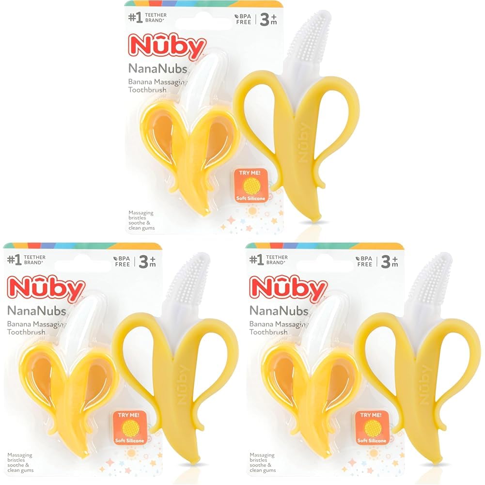 Nuby Nananubs Banana Massaging Teether – Baby Teething Toys 3 Months and Up, Silicone Teether for Sore Gums, Infant Toy, Baby Essentials, Brush, Travel Accessory, Gift for Babies (Pack of 48)