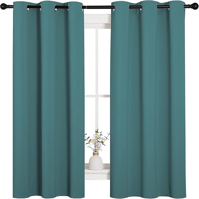 NICETOWN Thermal Insulated Solid Grommet Blackout Curtains/Drapes/Panels for Dining Room (Sea Teal, 1 Pair, 42 by 63-Inch)