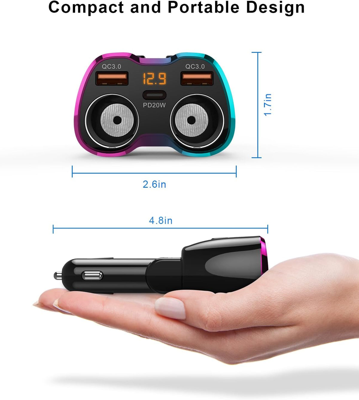 2024 Upgraded Cigarette Lighter Splitter, SUPERONE 180W 2-Socket Cigarette Lighter Adapter with Dual QC3.0 and 20W PD USB C Car Charger Splitter for GPS/Dash Cam/Laptop/iPad/iPhone 16/15/14/13/12/11