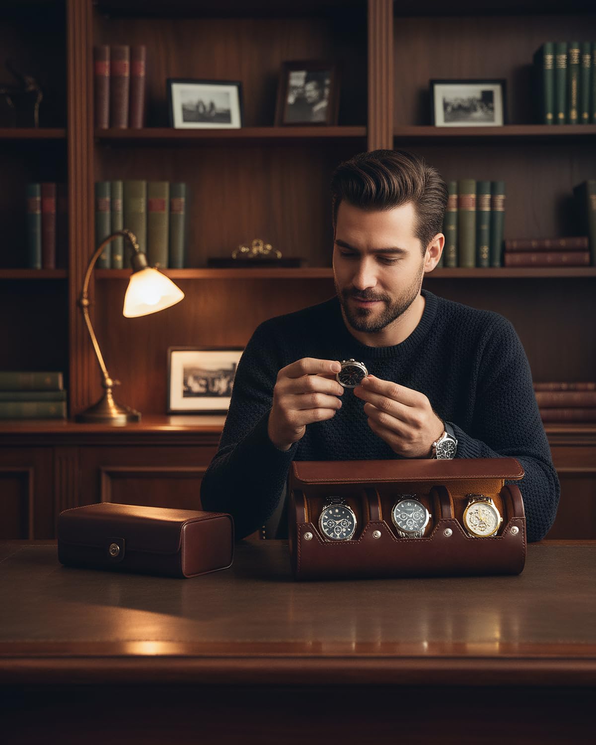 MR.OKAY 3 Watch Travel Case- Classic Leather Watch Case With Perfect Texture.Portable Watch Roll Or Organizer For Storage And Display. Luxury Gifts For Men, All Handmade by Artisans.