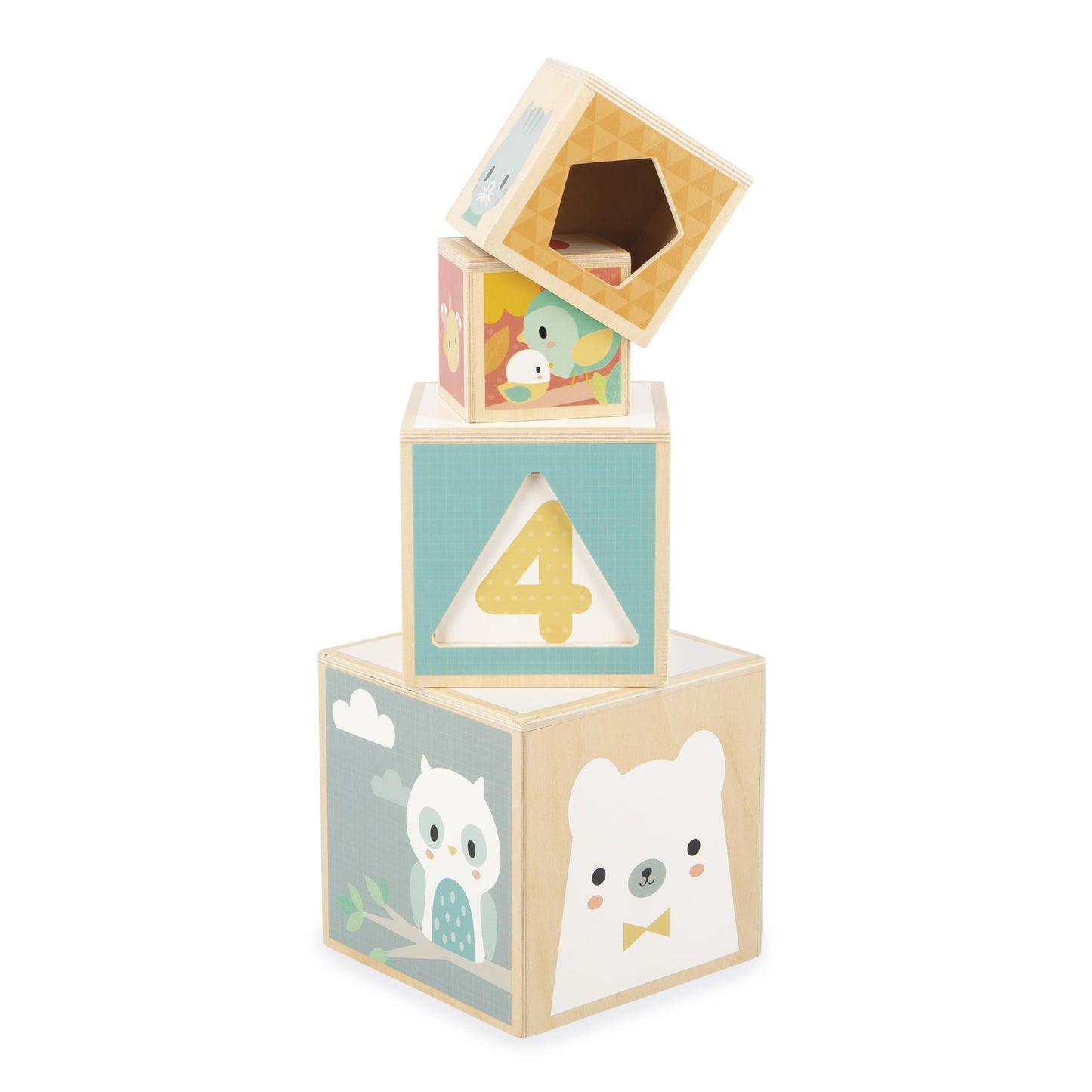Janod J05147 First Wooden Pyramid - 6 Cubes Stacking Toy - Develops Dexterity and Imagination - Early Ages 12 Months from 12 Months, Multi-Coloured