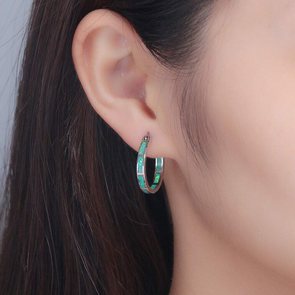 CiNily St Patrick's Day Green Opal Huggie Hoops Sterling Silver Plated Hypoallergenic Earrings for Women with Sensitive Ears Fashion Hoop Earrings