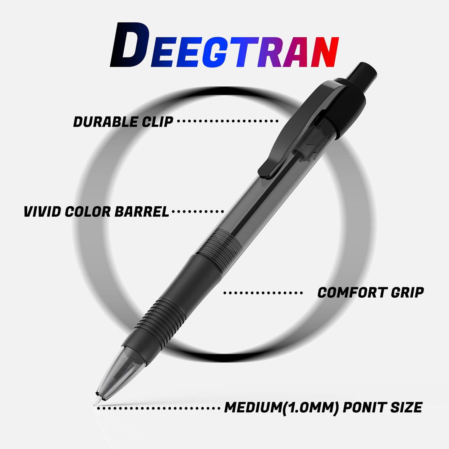 deegtran Pens Bulk, 30 Pack No Bleed Black Ink Click Pens with Soft Grip, Wholesale Retractable Ballpoint Pens for Office School, Medium Point Smooth 1.0MM