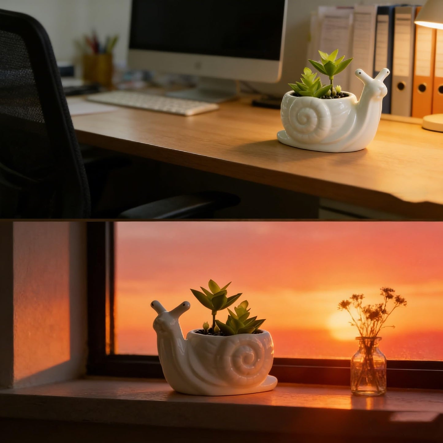 Youfui Snail Succulent Planter, Ceramic Animal Flower Pot for Home Office Desk Decor, Small Cactus Planter Pot, for Plant Lovers