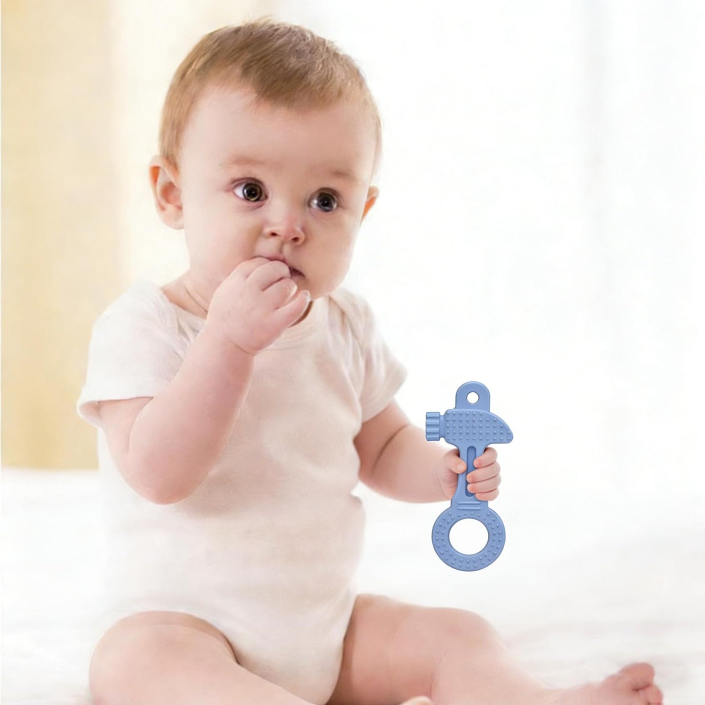Fu Store 4 Pack Soft Silicone Teething Toys for 0-12 Months 6-24 Months Toddlers Infant Hammer Spanner Wrench Pliers Tools Shape Baby Teethers Relief Soothe Babies Gums Set