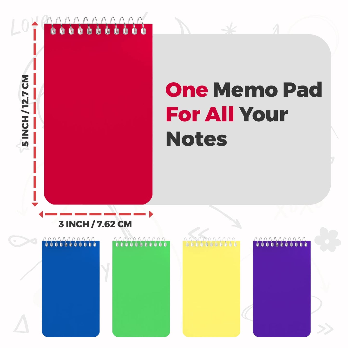 Small Notebooks, Spiral Notepads 3x5" - (Pack of 10) Pocket Notebook, Memo Pads For Home, Office, College, School - Lined College Ruled Paper - 5 Colored Notebooks, 75 Sheets Per Notebook