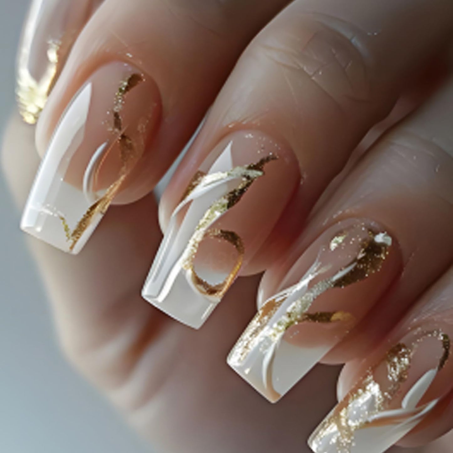 EYZOTSF Press on Nails Medium Square Shaped Acrylic Medium Square Shaped False Nails with Designs Artificial Short Coffin Fake Nails with Charms Glue ons Fingernails for Women Girls(CY1095)