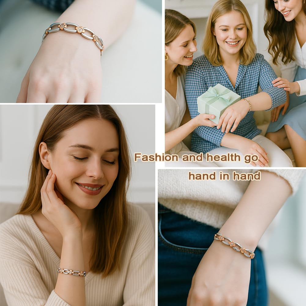 38 Magnetic Bracelet for Women, Titanium Germanium Bracelet, Silver Rose Gold Adjustable Women’s Jewelry Gift with Sizing Tool