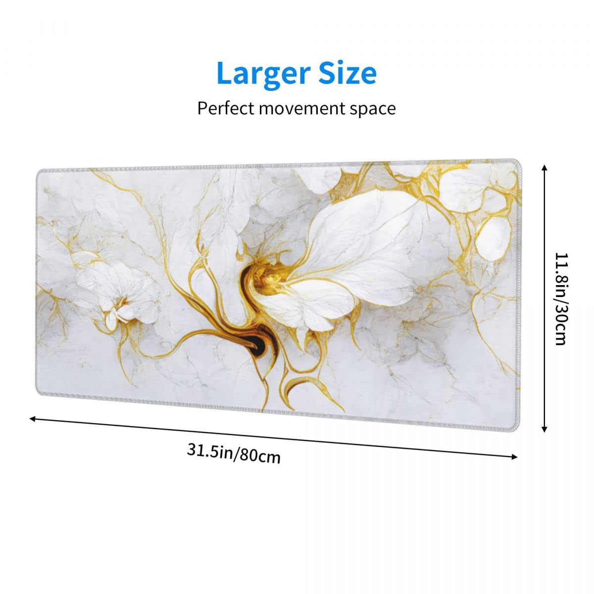 CANFLASHION Desk Pad,Office Desk Mat 31.5"×11.8" Large Gaming Mouse Pad,Extended Computer Mouse Pad,Waterproof Thick Big Mouse Pads with Non-Slip Rubber Base Office Home White Gold Marble Flower