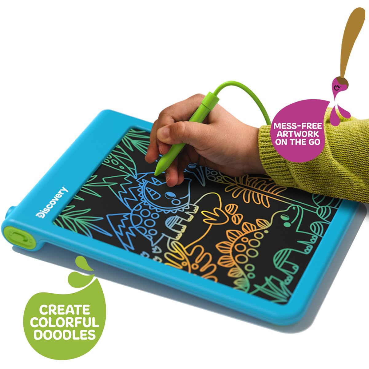 Discovery™ Bright Doodles LCD Art Tablet - Mess-Free Colorful Drawing Pad & Tethered Stylus| Widescreen Display| LCD Writing Tablet for Kids| Arts & Crafts Toy| Toddler Learning Toy| Doodle Board Gift