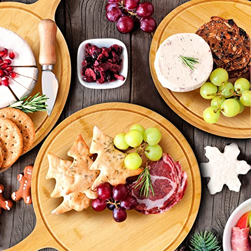 Nuenen 10 Pcs Round Wood Cutting Board with Handle Bamboo Wooden Serving Kitchen Chopping Boards for Pizza, Bread, Cheese, Charcuterie, Fruit, Vegetables(Bamboo)