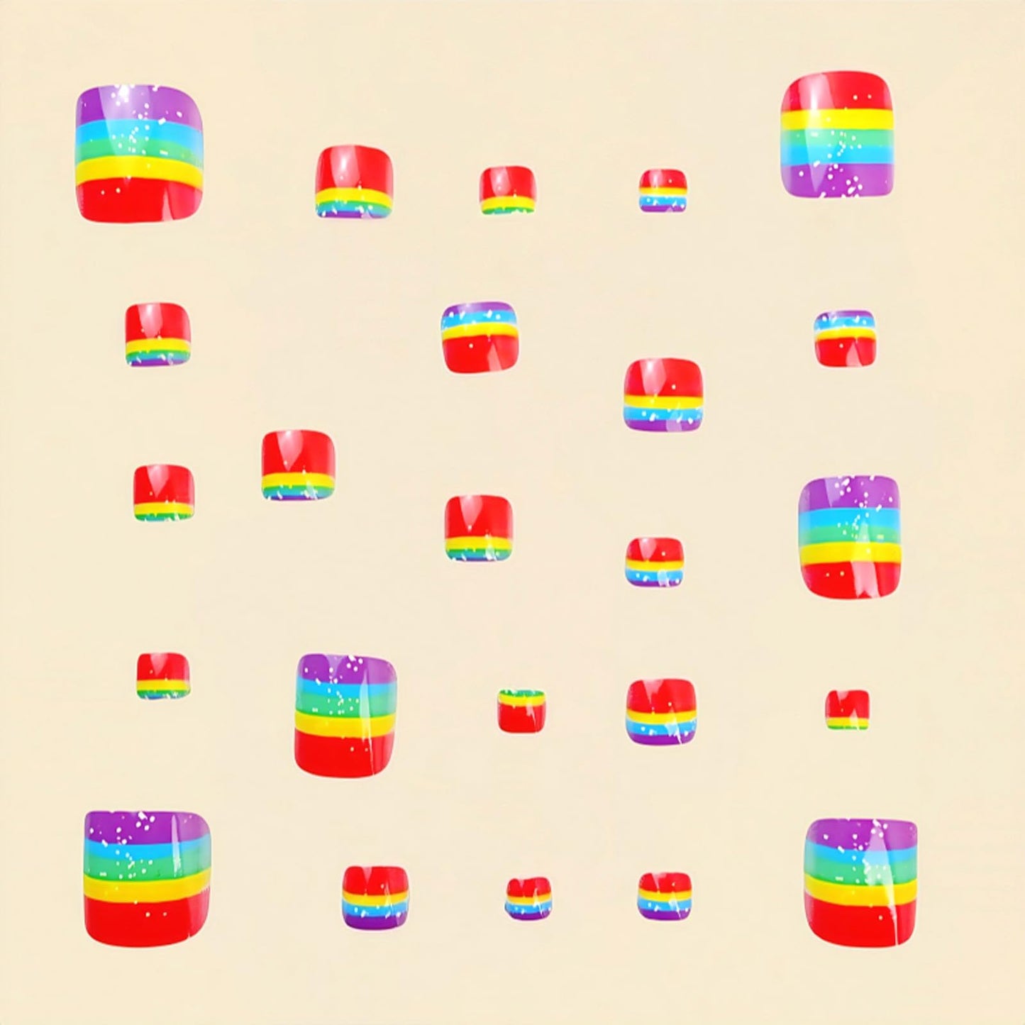 Rainbow Press on Toenails Short Square Fake Toe Nails Press ons Colorful Stripes Design False Toenails Glossy Glue on Toe Nails Spring Summer Acrylic Toenails for Coquette Women 24Pcs