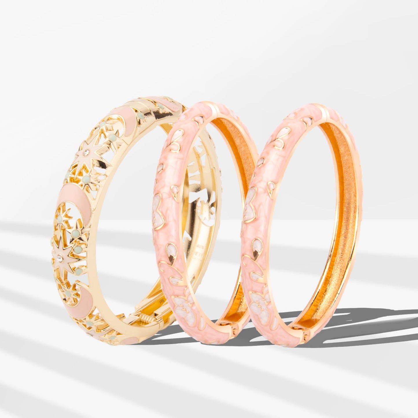UJOY Womens Multi-Colors Cloisonne Bracelet Gold Plated Moon Star Enameled Hinged Cuff Bangles Jewelry Gift 88A-3PC Pink