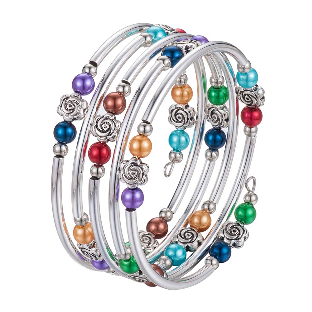 BULINLIN Wrap Bangle Rose Bead Bracelet - Beaded Bracelet with Natural Agate Stone Gifts For Women(01-Colorful pearl)