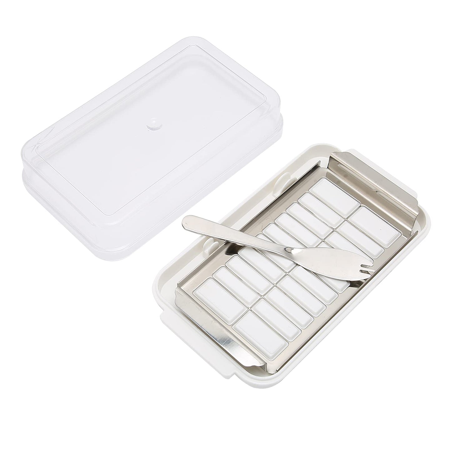 Butter Slicer Cutter, Stainless Steel Butter Cutter Container Butter Storage Box Small Butter Container with Transparent Cover Kitchen Tool for Easy Cutting (Butter grid hole
