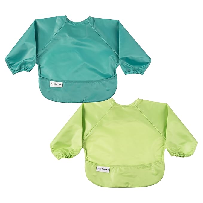 Tiny Twinkle Long Sleeve Bib for Babies & Toddlers – 2 Pack Waterproof Smock Bibs for Eating – Machine Washable & Mess-Proof, Baby Feeding Essential & Shower Must-Have (Rainforest,6–24M)