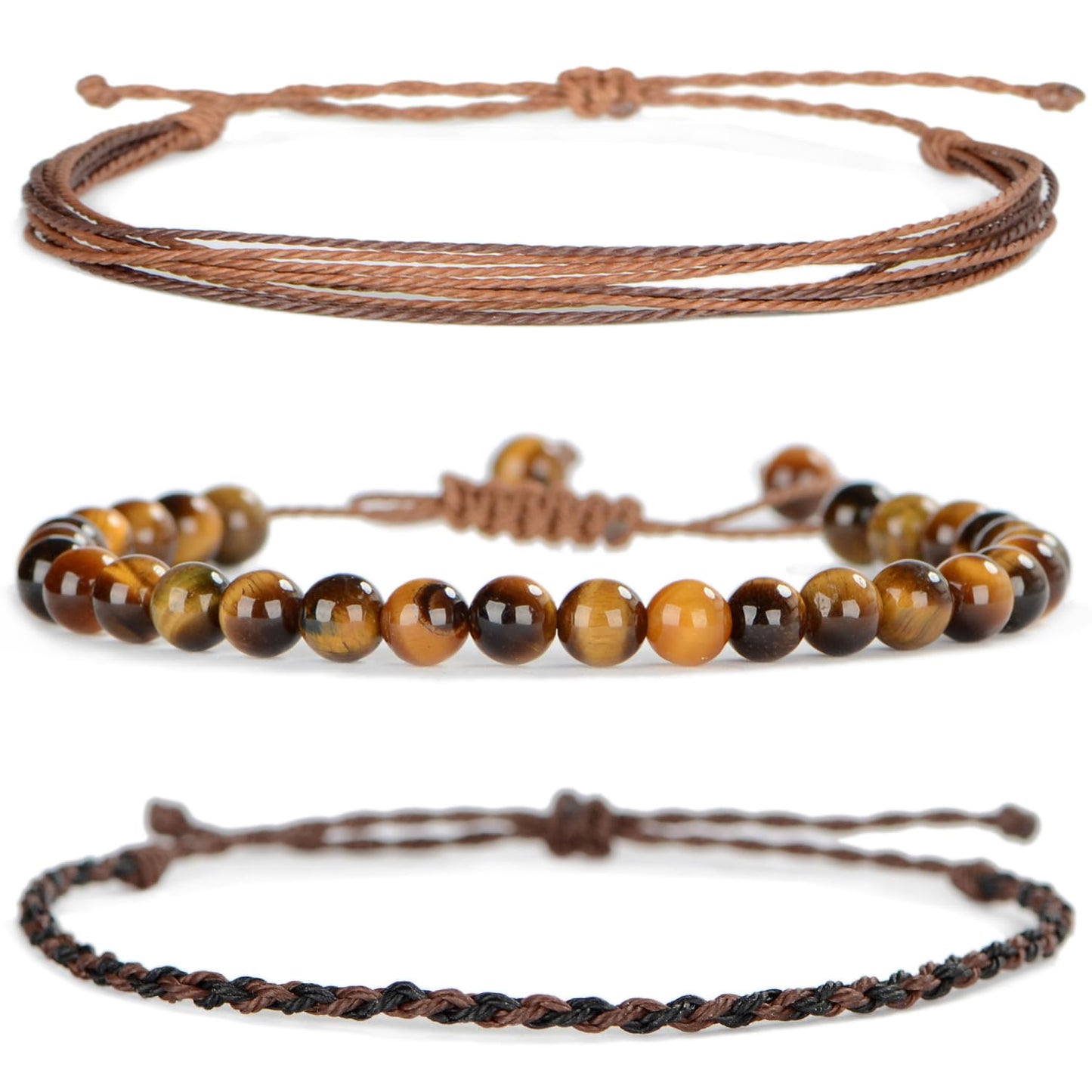 QOGIR Handmade Healing Bracelet,6mm Natural Yellow Tiger Gem Stone Beads Adjustable Bracelet, Courage and Confidence Bracelet