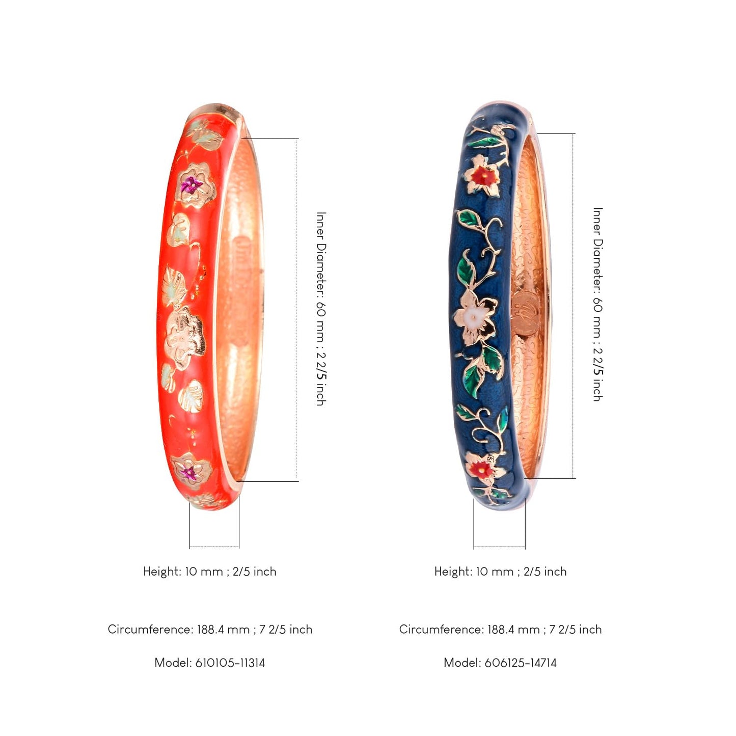 UJOY Cloisonne Bracelet Hinge Indian Cuff Bangle Enameled Jewelry Flower Bracelets for Women Gift Box 55A82-55A87 Blue red