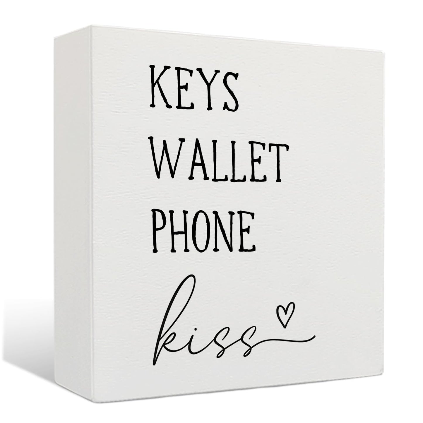 Nrleey Entryway Wooden Box Sign - Keys Wallet Phone Kiss Wood Box Sign Desk Decor, Entry Way Decor, Entry Way Table Home Decor, 5 X 5 Inches