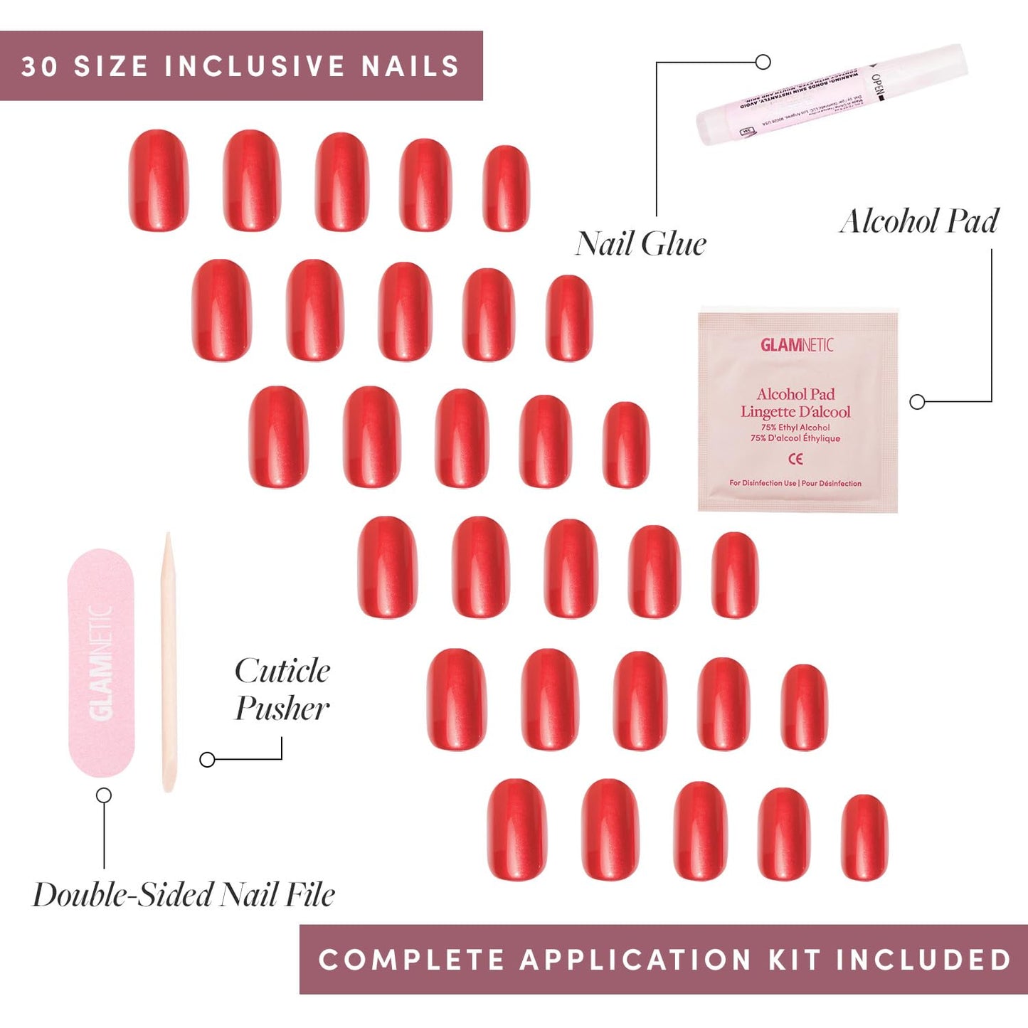 Glamnetic Press-On Nails Bundle - Cherry Glaze & Cosmic | Glazed Short Round Cherry Red Nails | Glossy Sparkly Black Short Squoval Fake Nails | Reusable Nail Kits
