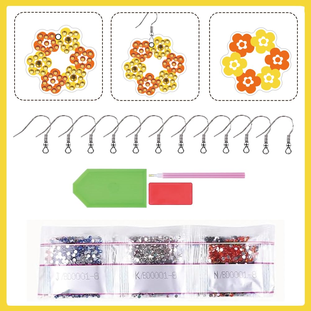 BEUNITONE Floral Wreath Diamond Art Earring Making Kits, Blossom and Leaf Design Crystal Art Earrings Romantic Style Jewellery Making Kits for Women Birthdays Holiday Gift