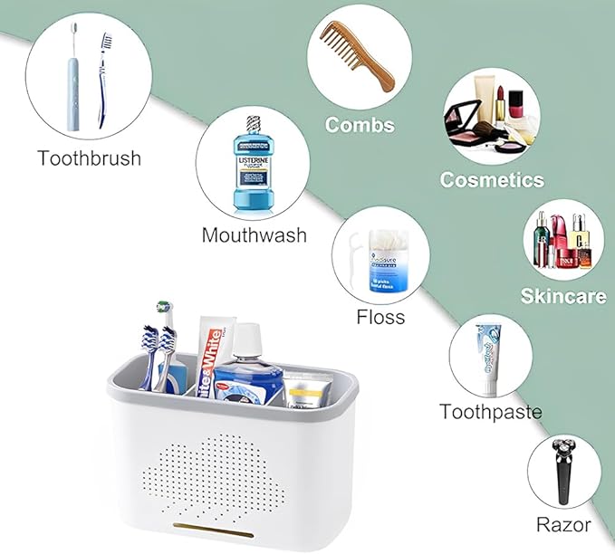 3 Slots Toothbrush Holder and Toothpaste Holder with Drain Hole, Detachable Easy Cleaning Multi-Functional Organizer Caddy Storage for Bathroom Vanity Sink Kitchen (White+Gray 3 compartments)