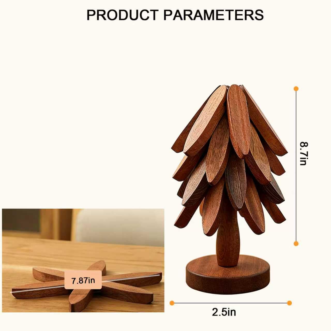 Natural Foldable Black Walnut Wood Insulation Pad Set — 4 Multifunctional Insulation Racks + 1 Hot Dish Rack, for Pots, Bowls, Teapots and Hot Pans