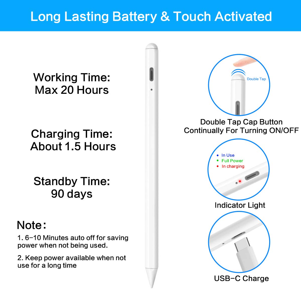 Stylus Pen for Apple iPad Pencil - iPad Pen A16 10th 9th 8th 7th 6th Gen for Apple Pencil 2nd Generation Compatible 2018-2025 iPad Pro M4 11-12.9 Inch iPad Air M2 M3 5th 4th 3rd Mini A17 6th 5th