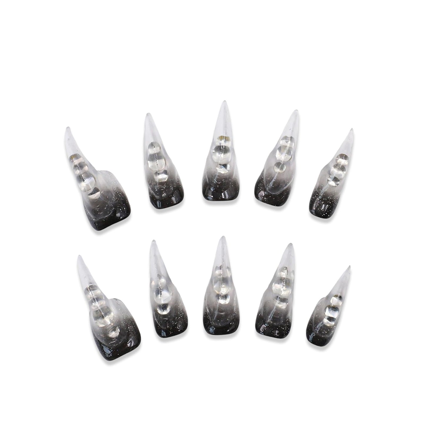 Handmade Press on Nails Halloween Goth Fake Nails with Extra Curved Eagle Claw Designs Luxury Silver Glitter False Nail Art Thickened Muti-Layer Gel Long Curved Press on Nail for Women (Size M)
