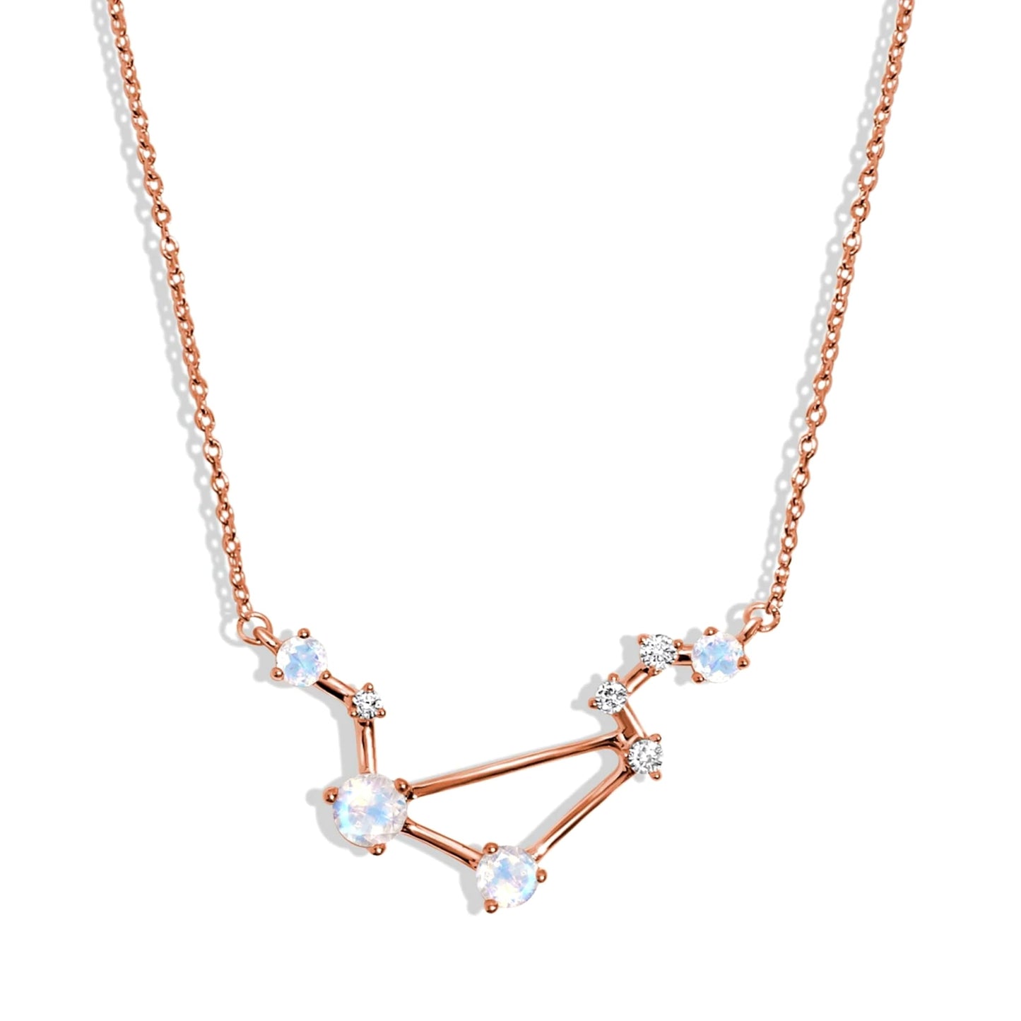 Moon Magic Moonstone Necklace - Libra Zodiac Constellation / 925 Sterling Silver - 18k Rose Gold - Yellow Gold Rainbow Moonstone Necklaces for Women/Authentic Rainbow Crystal Jewelry