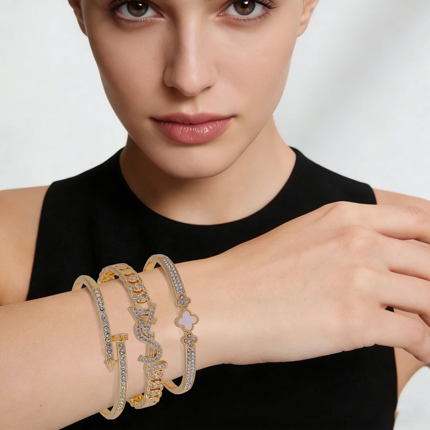 6PCS Gold Bangle Bracelet Set for Women, Light Luxury High-End Designer Style, Zinc Alloy with Cubic Zirconia, Stackable, Ideal Gift for Birthday Christmas Valentine's Day Mother's Day