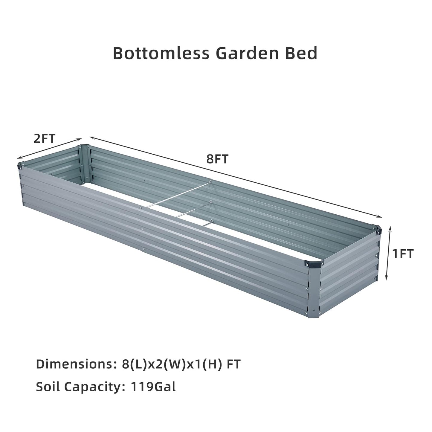 Meberam 2 Pack 8x2x1FT Galvanized Raised Garden Beds Kit Outdoor Metal Gardening Planter Box for Vegetable Elevated Flower Herbs,Gray
