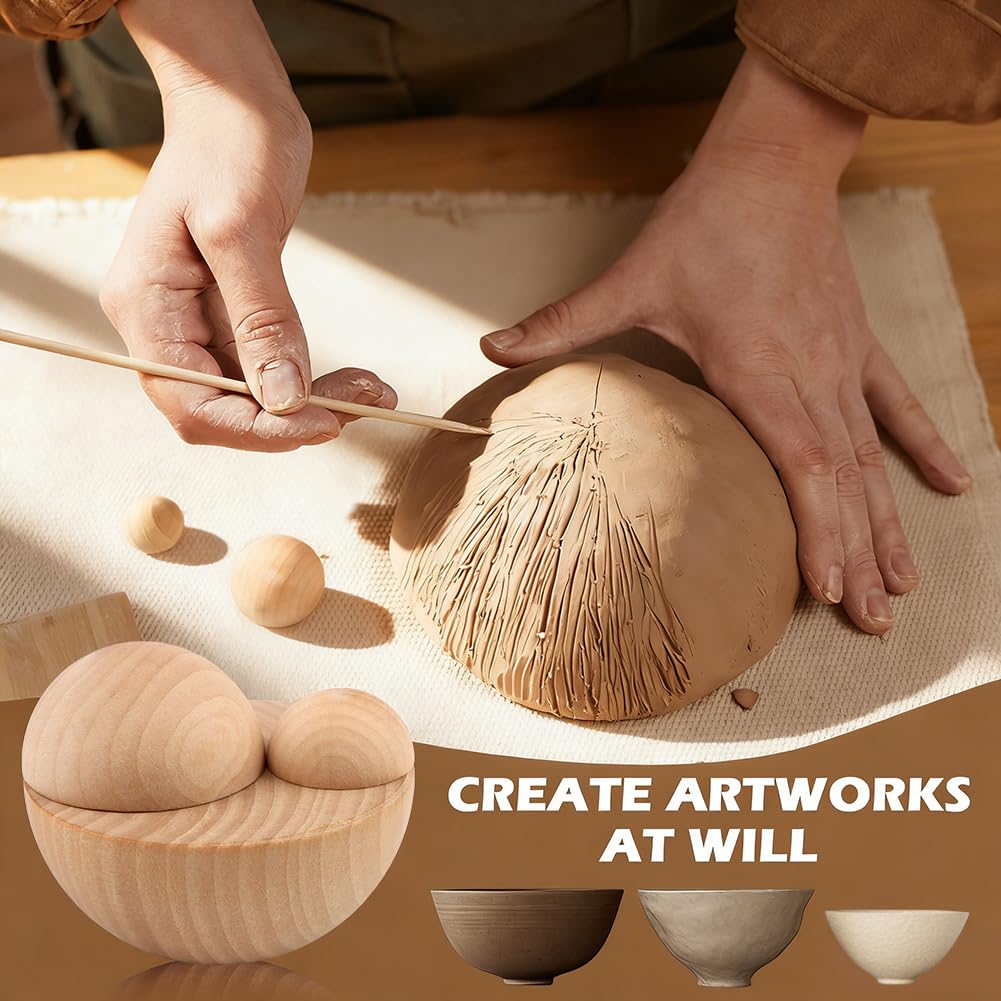 8 Pcs Half Round Pottery Tools Set, 8 Sizes Wooden Hemisphere Ceramic Top Tool, Pottery Plate Press Tool Clay Tools for Making Ceramic Bowls and Plates