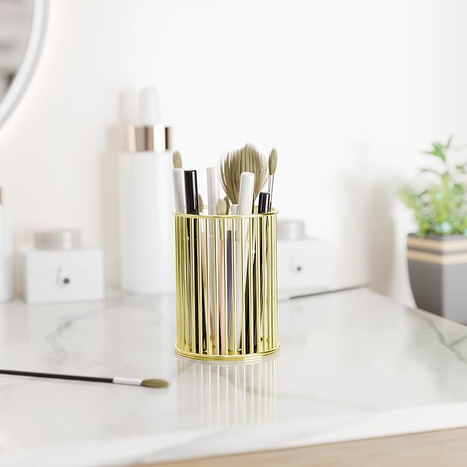Makeup Holder - Makeup Brush Organizer, Cosmetic Brushes Storage Holder for Dressing Table, Gold.